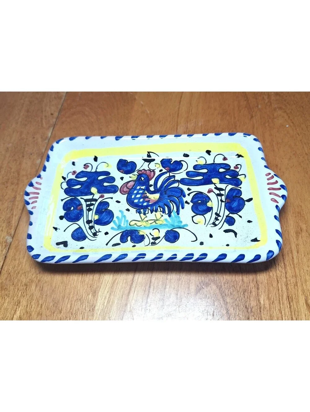 Italian Handpainted Ceramic Pottery Small Tray/Butter Deruta Rooster Made Italy